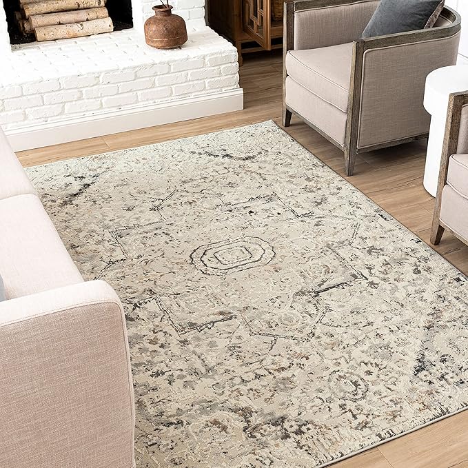 Mohawk Home Invati Traditional Floral Ornamental Cream 5' 3" x 8' Area Rug Perfect for Living Room, Dining Room, Office