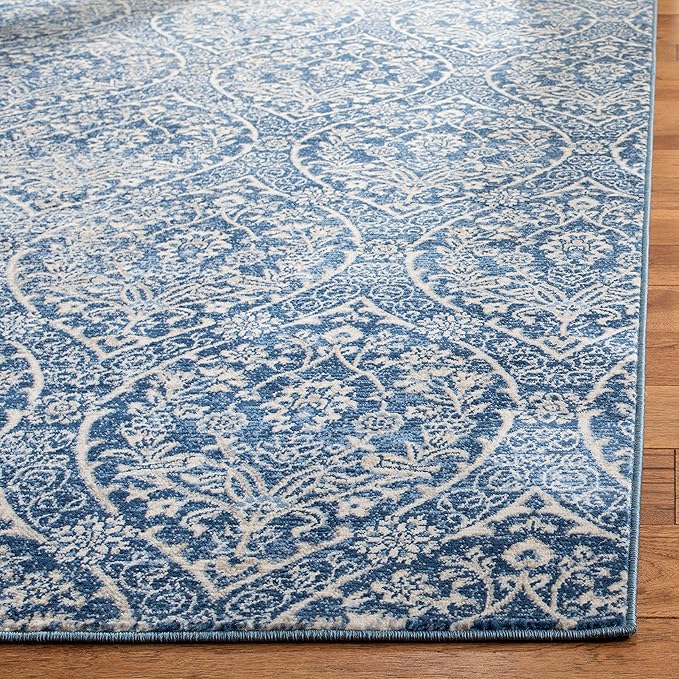 SAFAVIEH Brentwood Collection Runner Rug - 2' x 6', Navy & Light Grey, Floral Damask Ogee Trellis Design, Non-Shedding & Easy Care, Ideal for High Traffic Areas in Living Room, Bedroom (BNT860M)