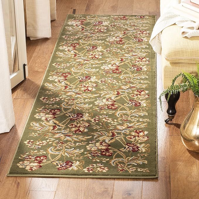SAFAVIEH Lyndhurst Collection Runner Rug - 2'3" x 6', Sage, Traditional Floral Design, Non-Shedding & Easy Care, Ideal for High Traffic Areas in Living Room, Bedroom (LNH326B)