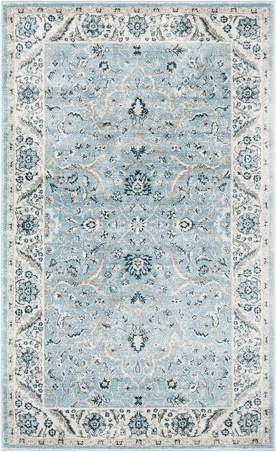SAFAVIEH Isabella Collection Accent Rug - 2'2" x 5', Light Blue & Cream, Oriental Design, Non-Shedding & Easy Care, Ideal for High Traffic Areas in Entryway, Living Room, Bedroom (ISA912M)