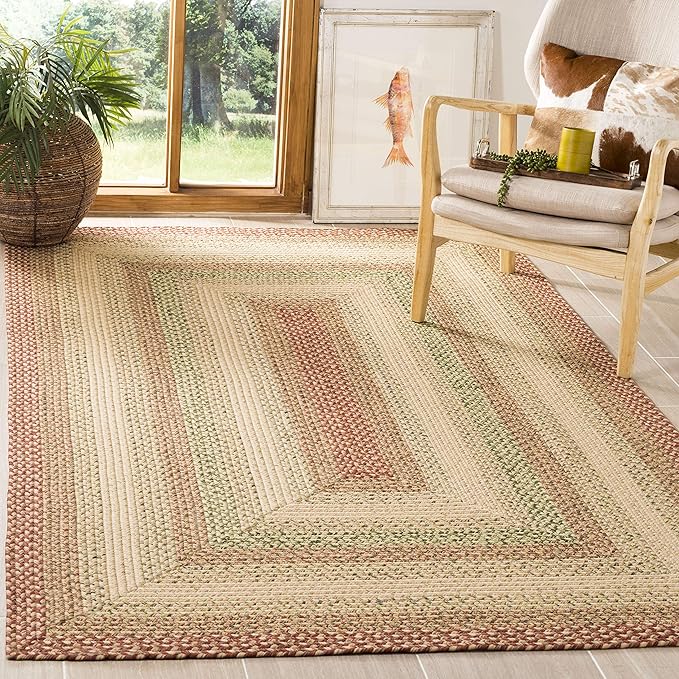 SAFAVIEH Washable Rug Outdoor Braided Collection - 5' x 8', Rust & Multi, Handmade & Reversible, Non-Shedding & Easy to Clean, Ideal for Patio, Backyard, Mudroom (BRD303A)