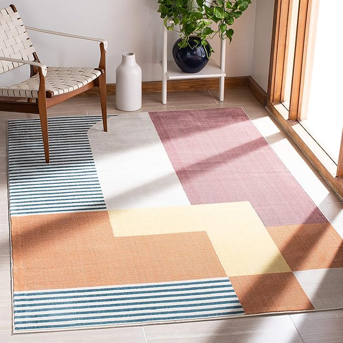 SAFAVIEH Orwell Collection Area Rug - 3' Square, Rust & Yellow, Mid-Century Modern Abstract Design, Non-Shedding & Easy Care, Ideal for High Traffic Areas in Living Room, Bedroom (ORW368P)