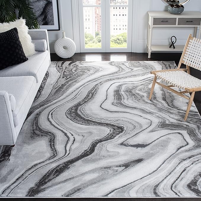SAFAVIEH Craft Collection Area Rug - 8' x 10', Grey & Silver, Modern Abstract Design, Non-Shedding & Easy Care, Ideal for High Traffic Areas in Living Room, Bedroom (CFT819G)