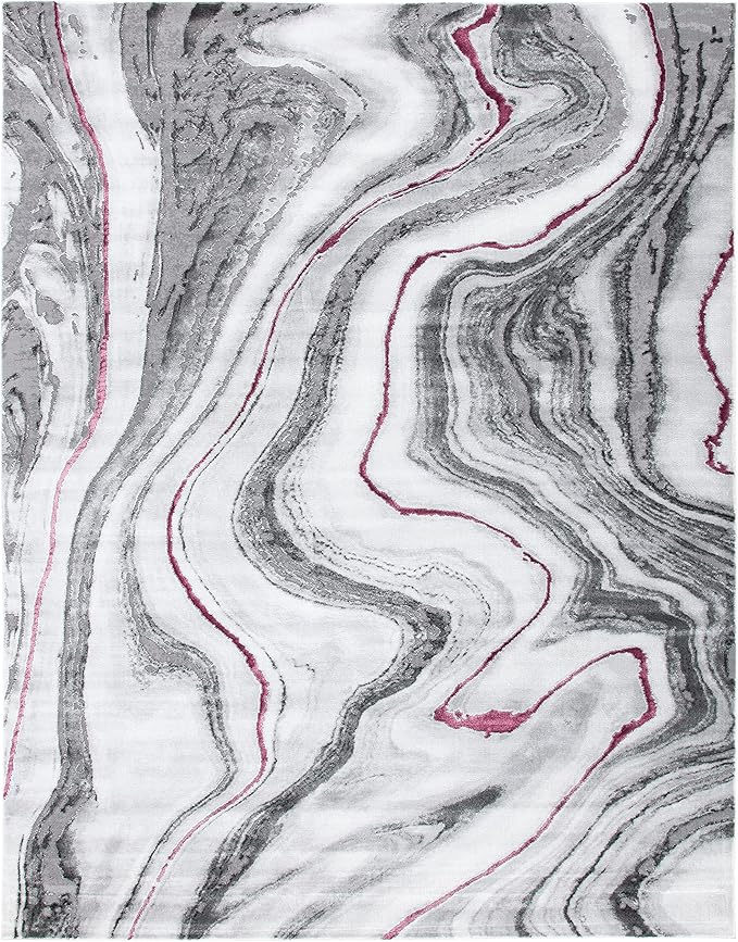 SAFAVIEH Craft Collection Area Rug - 8' x 10', Grey & Wine, Modern Abstract Marble Pattern Design, Non-Shedding & Easy Care, Ideal for High Traffic Areas in Living Room, Bedroom (CFT819S)