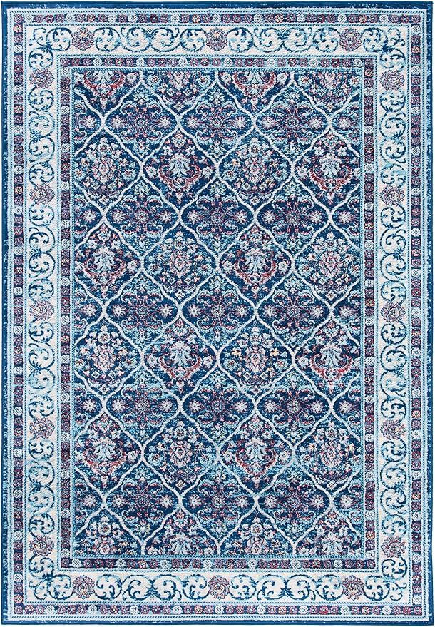 SAFAVIEH Brentwood Collection 8' x 10' Navy / Red BNT870N Oriental Damask Trellis Non-Shedding Living Room Bedroom Dining Home Office Area Rug