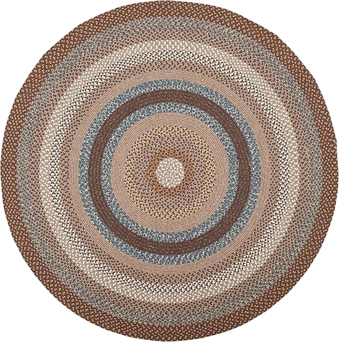 SAFAVIEH Washable Rug Outdoor Braided Collection - 6' Round, Brown & Multi, Handmade & Reversible, Non-Shedding & Easy to Clean, Ideal for Patio, Backyard, Mudroom (BRD313A)
