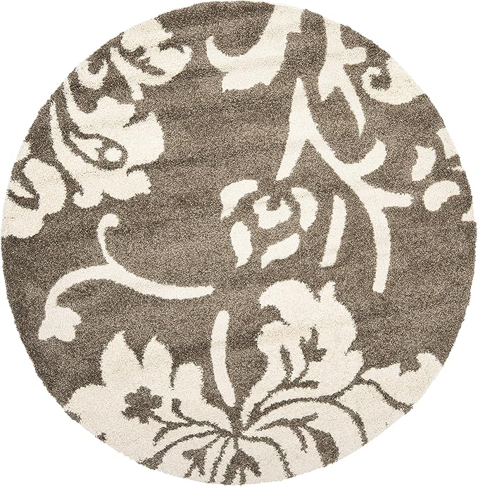 SAFAVIEH Florida Shag Collection 6'7" Round Smoke / Beige SG458 Floral Non-Shedding Living Room Bedroom Dining Room Entryway Plush 1.2-inch Thick Area Rug
