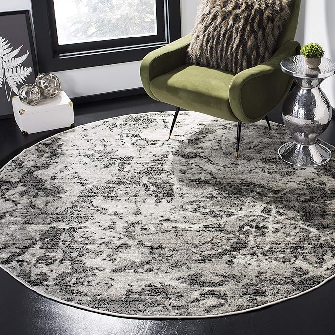 SAFAVIEH Skyler Collection 4' Round Charcoal/Ivory SKY186L Modern Abstract Non-Shedding Living Room Dining Bedroom Foyer Area Rug