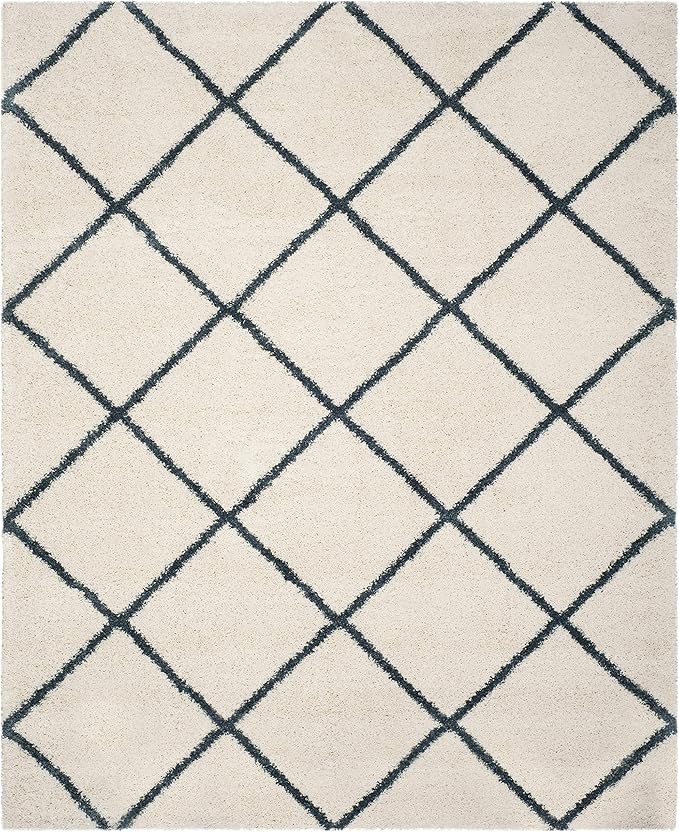 SAFAVIEH Hudson Shag Collection Area Rug - 9' x 12', Ivory & Slate Blue, Modern Trellis Design, Non-Shedding & Easy Care, 2-inch Thick Ideal for High Traffic Areas in Living Room, Bedroom (SGH281T)