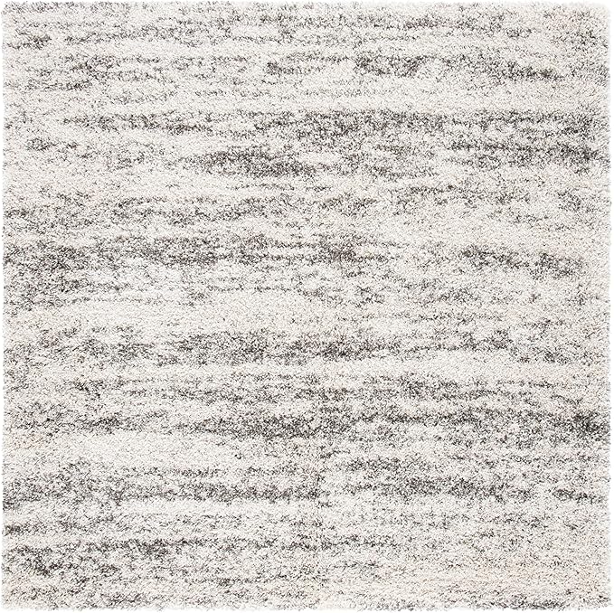 SAFAVIEH Hudson Shag Collection Area Rug - 4' Square, Ivory/Grey, Geometric Design, Plush 1.9 Inch Thick Ideal for High Traffic Areas in Living Room, Bedroom, Dining (SGH206A)