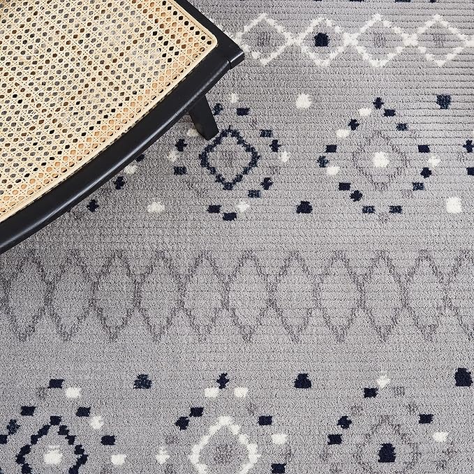 SAFAVIEH Marrakech Collection Runner Rug - 2'2" x 8', Grey & Navy, Moroccan Boho Tribal Rustic Design, Non-Shedding & Easy Care, Ideal for High Traffic Areas in Living Room, Bedroom (MRK612F)