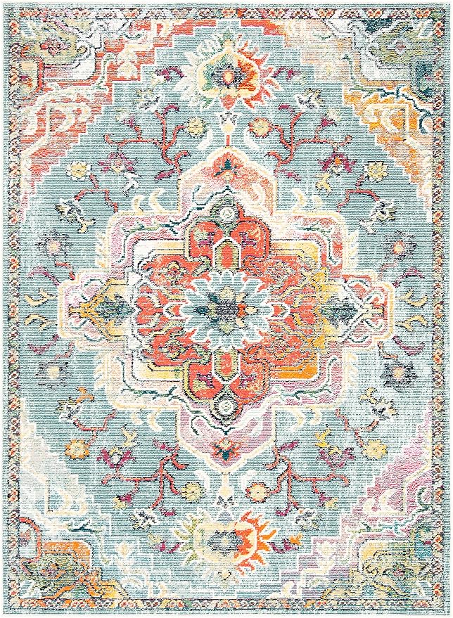 SAFAVIEH Crystal Collection Accent Rug - 4' x 6', Teal & Orange, Medallion Distressed Design, Non-Shedding & Easy Care, Ideal for High Traffic Areas in Entryway, Living Room, Bedroom (CRS501J)