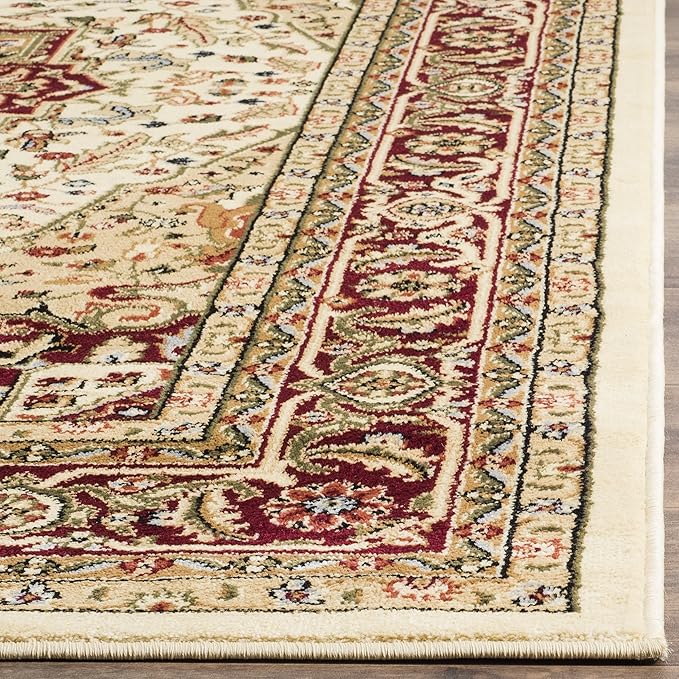 SAFAVIEH Lyndhurst Collection Area Rug - 5'3" Square, Ivory & Red, Traditional Oriental Design, Non-Shedding & Easy Care, Ideal for High Traffic Areas in Living Room, Bedroom (LNH330A)