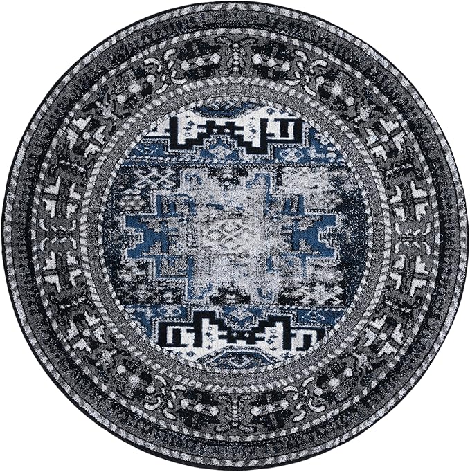 SAFAVIEH Vintage Hamadan Collection Area Rug - 6'7" Round, Grey & Blue, Oriental Traditional Persian Design, Non-Shedding & Easy Care, Ideal for High Traffic Areas in Living Room, Bedroom (VTH213F)