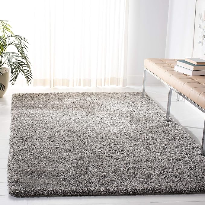 SAFAVIEH Santa Monica Shag Collection 3' x 5' Silver SGN725 Solid Non-Shedding Living Room Bedroom Dining Room Entryway Plush 2-inch Thick Area Rug