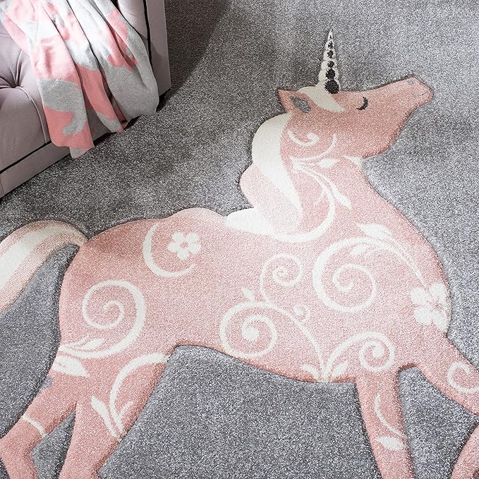 SAFAVIEH Carousel Kids Collection Accent Rug - 2' x 3', Grey & Pink, Non-Shedding & Easy Care, Ideal for High Traffic Areas for Boys & Girls in Playroom, Nursery, Bedroom (CRK163F)