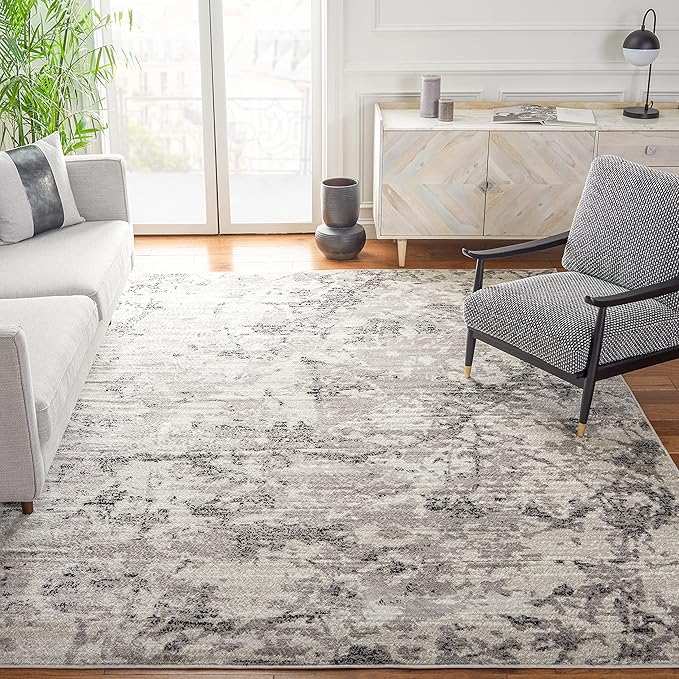SAFAVIEH Skyler Collection Area Rug - 9' x 12', Grey & Ivory, Modern Abstract Design, Non-Shedding & Easy Care, Ideal for High Traffic Areas in Living Room, Bedroom (SKY186K)