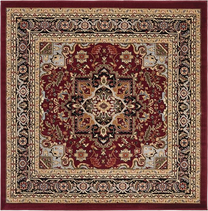 SAFAVIEH Lyndhurst Collection Area Rug - 6' Square, Red & Black, Traditional Oriental Design, Non-Shedding & Easy Care, Ideal for High Traffic Areas in Living Room, Bedroom (LNH330B)
