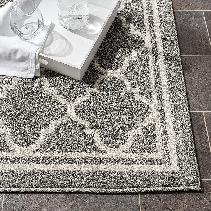 SAFAVIEH Amherst Collection X-Large Area Rug - 11' x 15', Dark Grey & Beige, Moroccan Trellis Design, Non-Shedding & Easy Care, Ideal for High Traffic Areas in Living Room, Bedroom (AMT422R)
