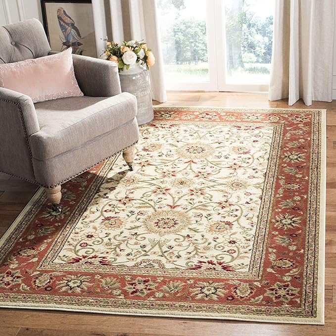 SAFAVIEH Lyndhurst Collection Area Rug - 5'3" x 7'6", Ivory & Rust, Traditional Oriental Design, Non-Shedding & Easy Care, Ideal for High Traffic Areas in Living Room, Bedroom (LNH212R)