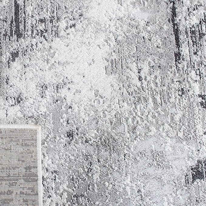 SAFAVIEH Amelia Collection Area Rug - 5'3" Square, Grey/Ivory, Geometric Design, Ideal for High Traffic Areas in Living Room, Bedroom, Dining (ALA705G)