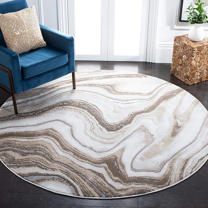 SAFAVIEH Craft Collection Area Rug - 8' Round, Gold & Grey, Modern Abstract Design, Non-Shedding & Easy Care, Ideal for High Traffic Areas in Living Room, Bedroom (CFT819D)