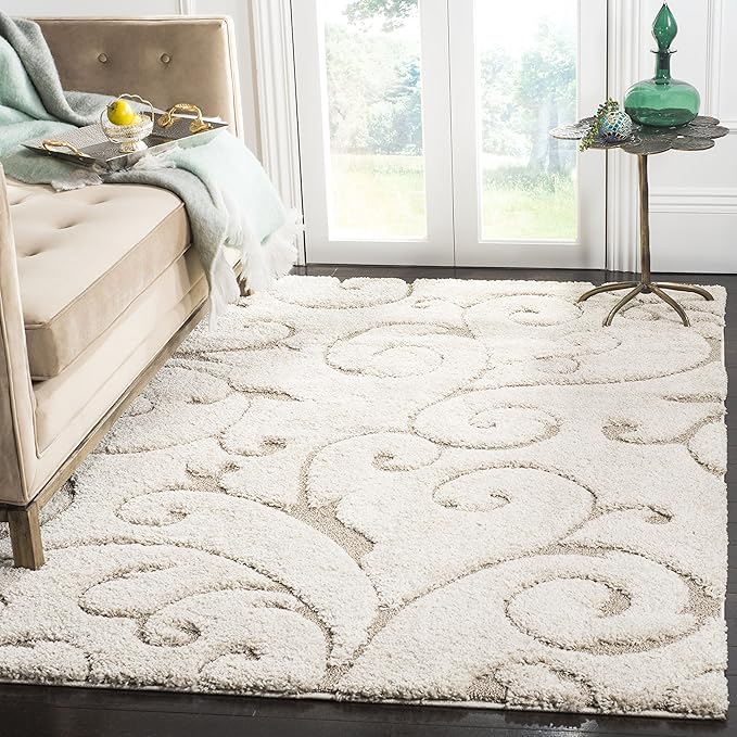 SAFAVIEH Florida Shag Collection Area Rug - 5'3" x 7'6", Cream & Beige, Scroll Design, Non-Shedding & Easy to Clean, High-Low Plush Pile, Ideal for Living Room, Bedroom, Dining Space (SG455-1113)