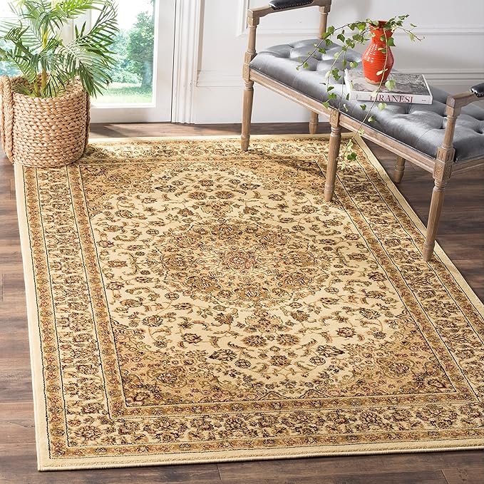SAFAVIEH Lyndhurst Collection 5'3" Round Black/Ivory LNH222A Traditional Oriental Medallion Non-Shedding Dining Room Entryway Foyer Living Room Bedroom Area Rug
