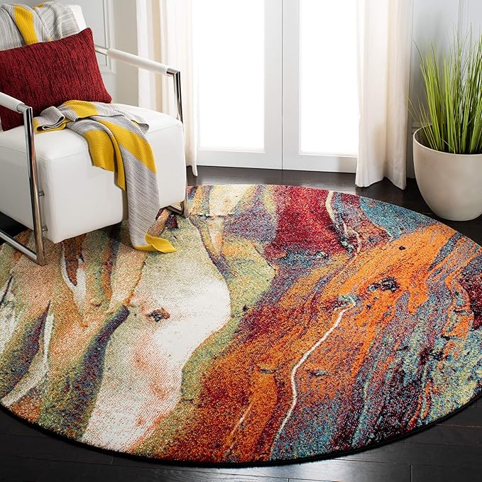 SAFAVIEH Glacier Collection 10' Round Red/Green GLA126Q Abstract Non-Shedding Living Room Dining Bedroom Foyer Area Rug