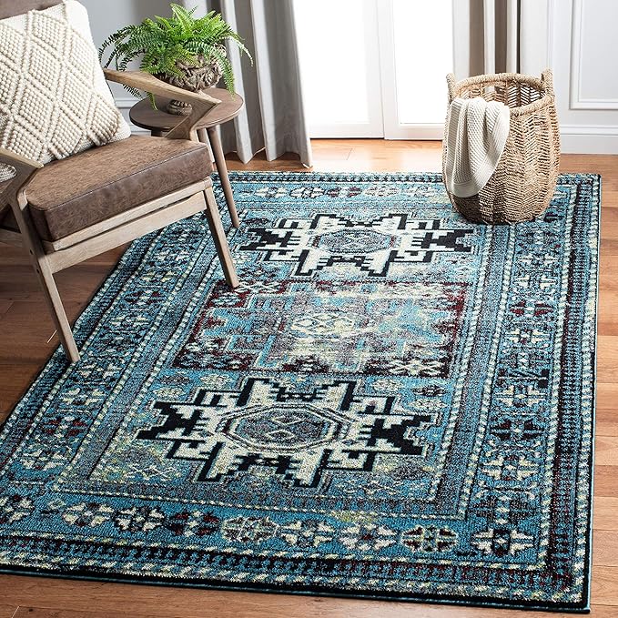 SAFAVIEH Vintage Hamadan Collection Accent Rug - 2'7" x 5', Light Blue & Black, Oriental Design, Non-Shedding & Easy Care, Ideal for High Traffic Areas in Entryway, Living Room, Bedroom (VTH213M)