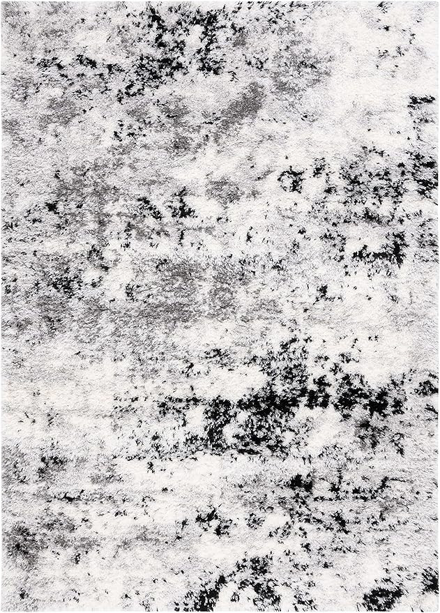 SAFAVIEH Lindsay Shag Collection Area Rug - 5'3" x 7'6", Grey & Black Ivory, Modern Design, 1.8-inch Thick, Ideal for High Traffic Area in Living Room, Bedroom, Dining (LNS556G-5)