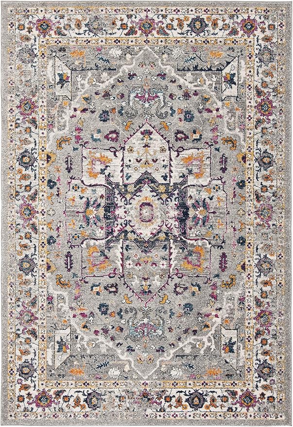 SAFAVIEH Evoke Collection Area Rug - 6'7" x 9', Grey & Grey, Oriental Medallion Distressed Design, Non-Shedding & Easy Care, Ideal for High Traffic Areas in Living Room, Bedroom (EVK275H)