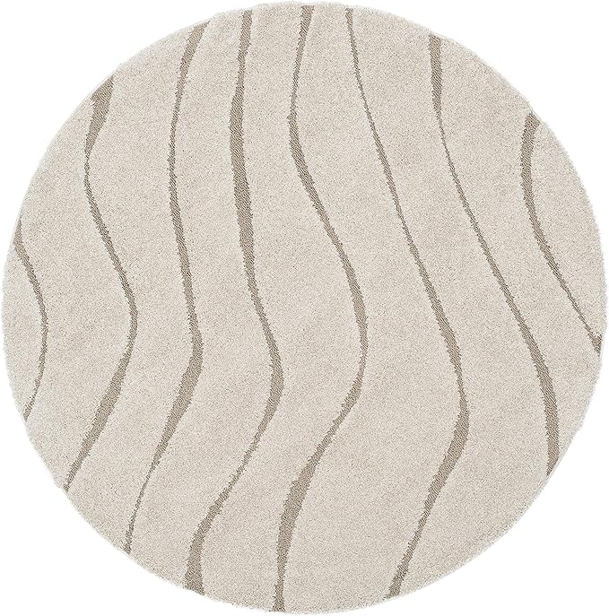 SAFAVIEH Florida Shag Collection Area Rug - 4' Round, Cream & Beige, Non-Shedding & Easy Care, 1.2-inch Thick Ideal for High Traffic Areas in Living Room, Bedroom (SG472-1113)