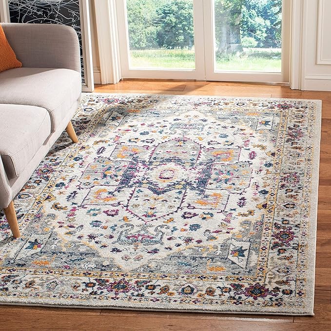 SAFAVIEH Evoke Collection 3' x 5' Grey/Grey EVK275H Oriental Medallion Distressed Non-Shedding Living Room Bedroom Accent Rug