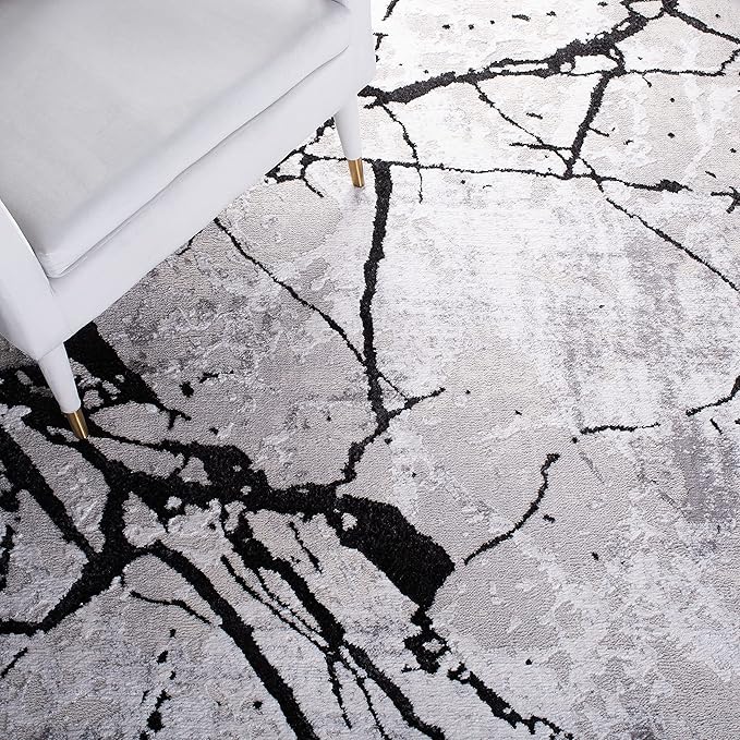 SAFAVIEH Amelia Collection Accent Rug - 3' x 5', Grey & Black, Modern Abstract Design, Non-Shedding & Easy Care, Ideal for High Traffic Areas in Entryway, Living Room, Bedroom (ALA293K)