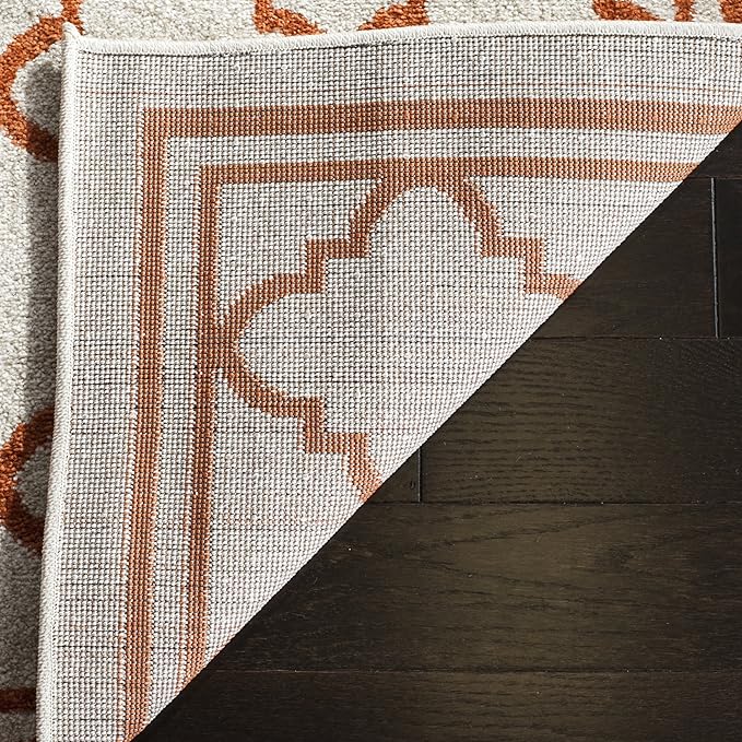 SAFAVIEH Amherst Collection Accent Rug - 3' x 5', Beige & Orange, Moroccan Trellis Design, Non-Shedding & Easy Care, Ideal for High Traffic Areas in Entryway, Living Room, Bedroom (AMT422F)