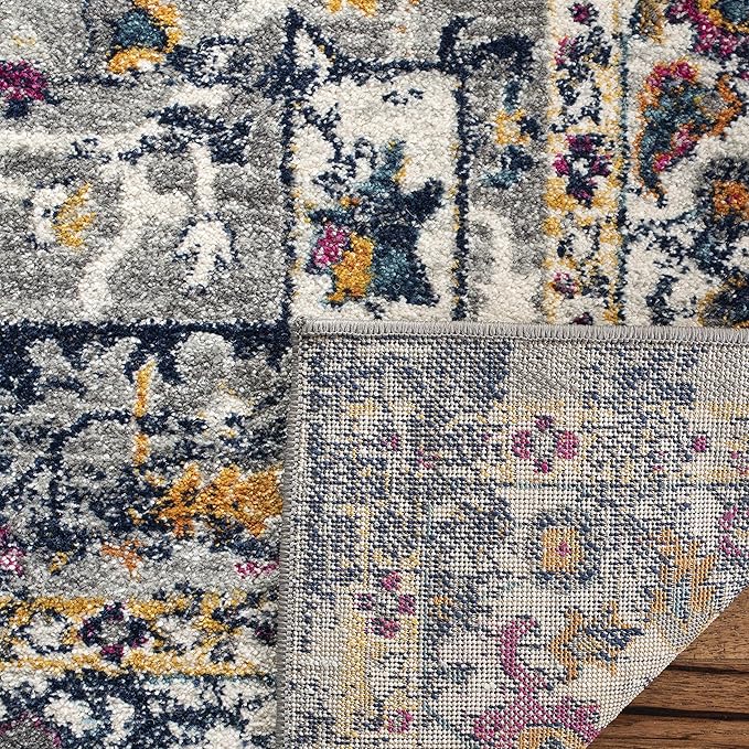 SAFAVIEH Evoke Collection Area Rug - 9' x 12', Grey & Navy, Oriental Medallion Distressed Design, Non-Shedding & Easy Care, Ideal for High Traffic Areas in Living Room, Bedroom (EVK275G)