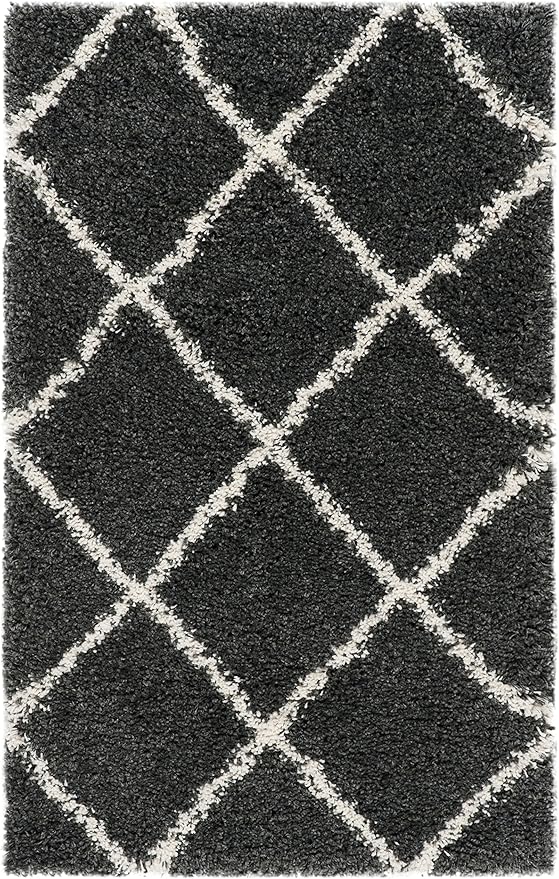SAFAVIEH Hudson Shag Collection Accent Rug - 2'3" x 3'9", Dark Grey & Ivory, Non-Shedding & Easy Care, 2-inch Thick Ideal for High Traffic Areas in Entryway, Living Room, Bedroom (SGH281G)