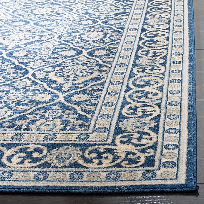 SAFAVIEH Brentwood Collection 12' x 18' Navy / Light Grey BNT870M Oriental Damask Trellis Non-Shedding Living Room Bedroom Dining Home Office Area Rug