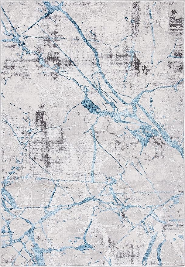 SAFAVIEH Amelia Collection Accent Rug - 4'5" x 6'5", Grey & Blue, Modern Abstract Design, Non-Shedding & Easy Care, Ideal for High Traffic Areas in Entryway, Living Room, Bedroom (ALA293F)