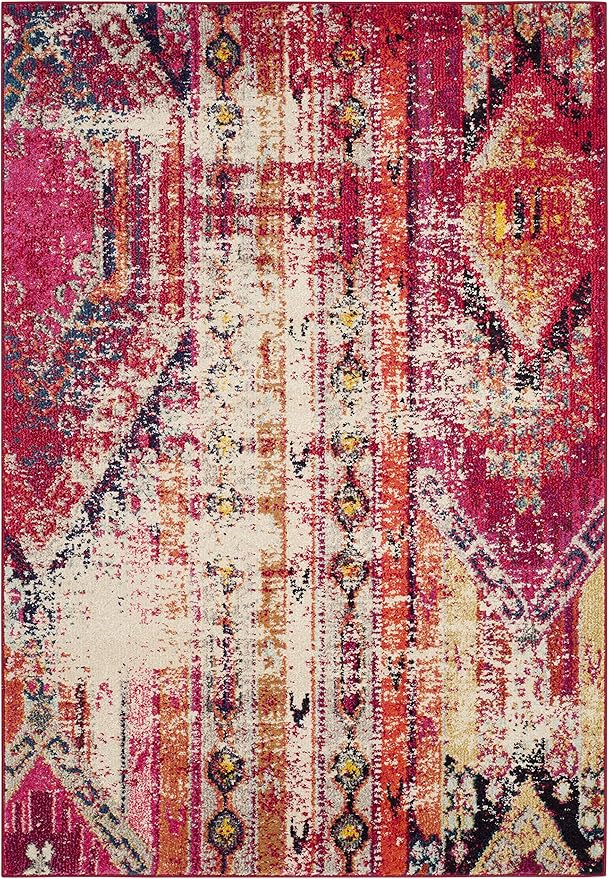 SAFAVIEH Monaco Collection Accent Rug - 3' x 5', Magenta & Multi, Boho Chic Tribal Distressed Design, Non-Shedding & Easy Care, Ideal for High Traffic Areas in Entryway, Living Room, Bedroom (MNC222D)