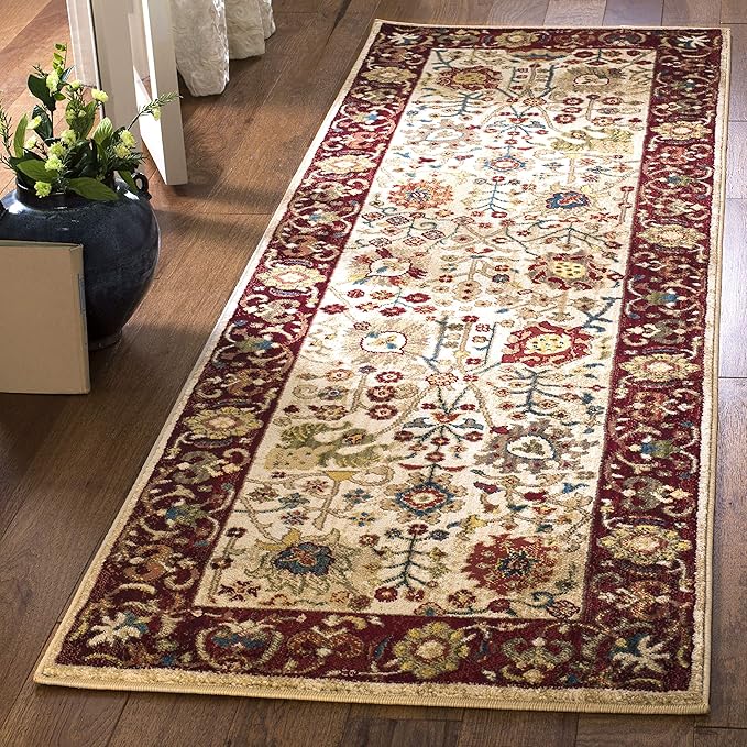 SAFAVIEH Kashan Collection Runner Rug - 2'6" x 12', Ivory & Red, Traditional Oriental Design, Non-Shedding & Easy Care, Ideal for High Traffic Areas in Living Room, Bedroom, Dining (KSN303D-212)