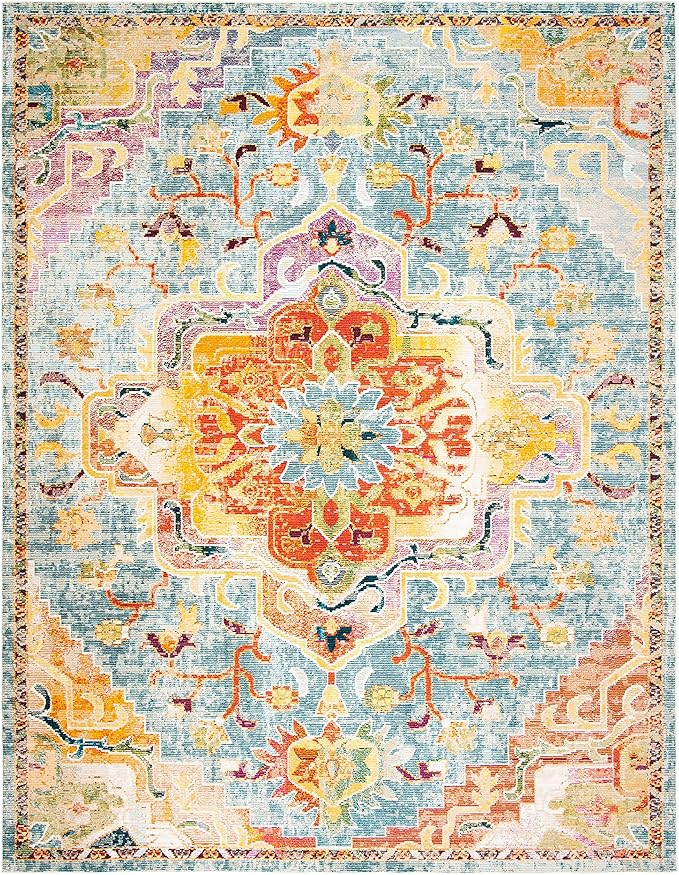 SAFAVIEH Crystal Collection Area Rug - 10' x 14', Orange & Teal, Medallion Distressed Design, Non-Shedding & Easy Care, Ideal for High Traffic Areas in Living Room, Bedroom (CRS501K)