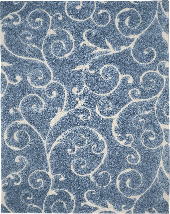 SAFAVIEH Florida Shag Collection Area Rug - 9'6" x 13', Light Blue & Cream, Scroll Design, Non-Shedding & Easy to Clean, High-Low Plush Pile, Ideal for Living Room, Bedroom, Dining Space (SG455-6011)