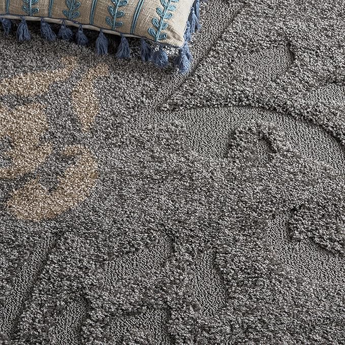 SAFAVIEH Florida Shag Collection Area Rug - 5'3" x 7'6", Grey & Beige, Floral Design, Non-Shedding & Easy Care, 1.2-inch Thick Ideal for High Traffic Areas in Living Room, Bedroom (SG458-8013)