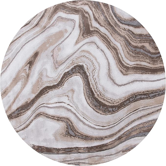 SAFAVIEH Craft Collection Area Rug - 8' Round, Gold & Grey, Modern Abstract Design, Non-Shedding & Easy Care, Ideal for High Traffic Areas in Living Room, Bedroom (CFT819D)