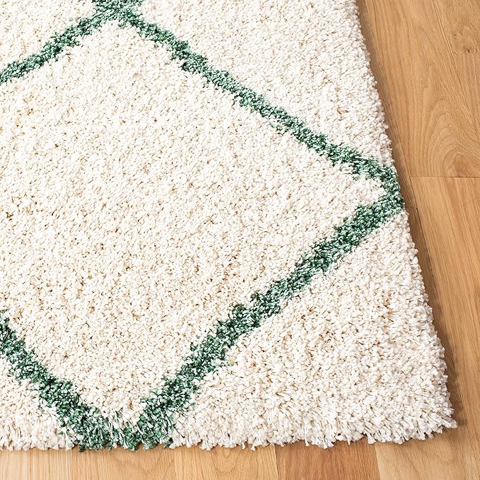 SAFAVIEH Hudson Shag Collection Area Rug - 7' Square, Ivory & Green, Modern Trellis Design, Non-Shedding & Easy Care, 2-inch Thick Ideal for High Traffic Areas in Living Room, Bedroom (SGH281X)
