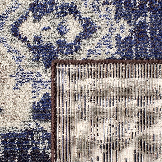 SAFAVIEH Monaco Collection Area Rug - 8' x 10', Ivory & Navy, Non-Shedding & Easy to Clean, Distressed Medallion Design, Ideal for Living Room, Bedroom, Dining Space (MNC243C)