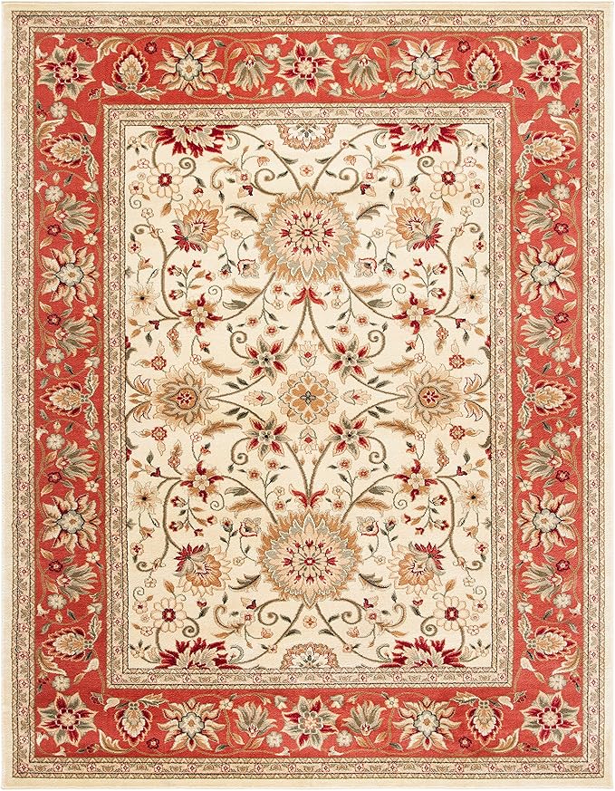 SAFAVIEH Lyndhurst Collection Area Rug - 9' x 12', Ivory & Rust, Traditional Oriental Design, Non-Shedding & Easy Care, Ideal for High Traffic Areas in Living Room, Bedroom (LNH212R)