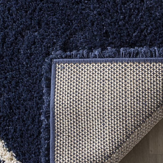 SAFAVIEH Hudson Shag Collection Area Rug - 9' Square, Navy & Ivory, Modern Trellis Design, Non-Shedding & Easy Care, 2-inch Thick Ideal for High Traffic Areas in Living Room, Bedroom (SGH281C)